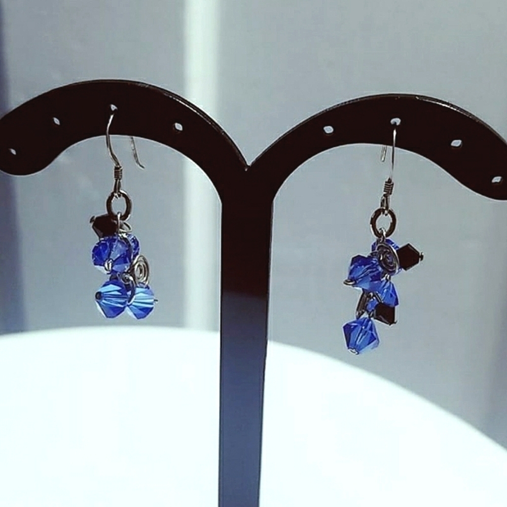 925 Silver Colbat Blue Beads Dropping Earrings. Sterling silver 🌴